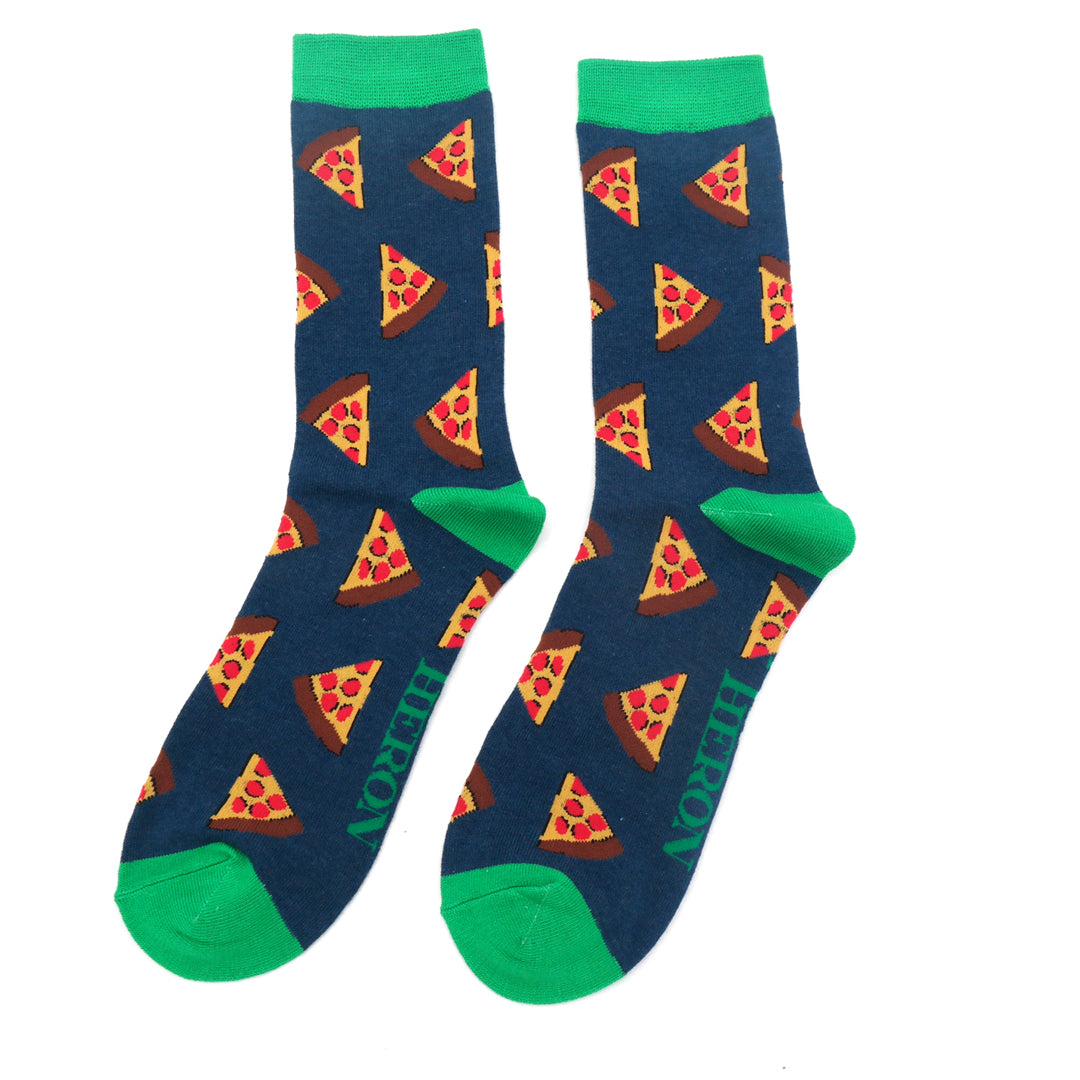 Mr Heron Mens Bamboo Pizza Slices Socks In Navy