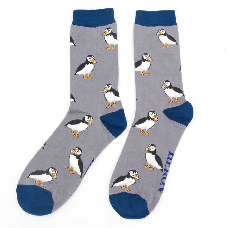Mr Heron Mens Bamboo Puffin Socks In Grey