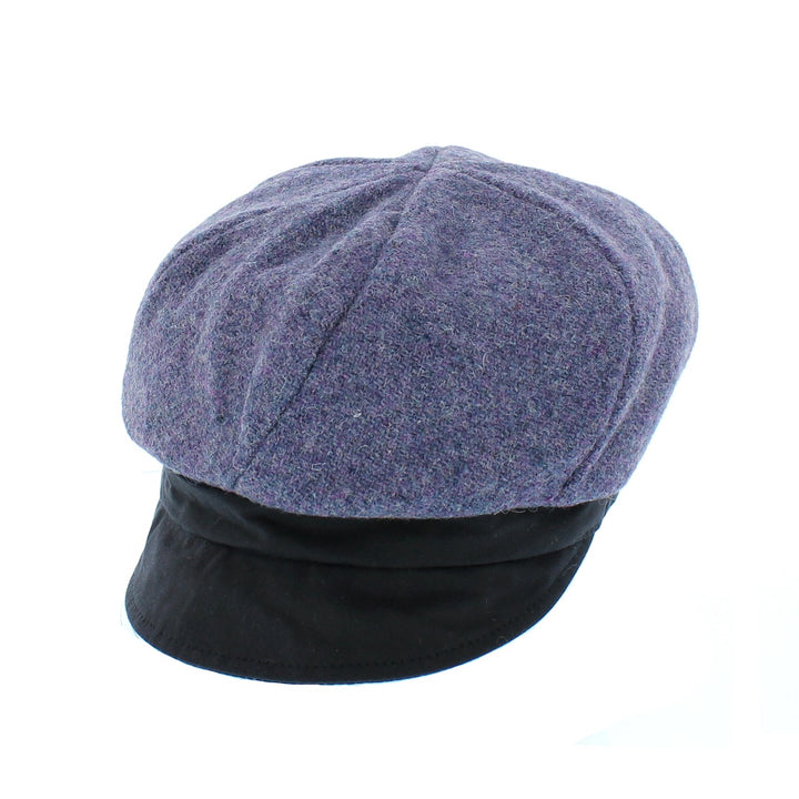 Failsworth Ladies Harris Tweed & Wax Peak Bakerboy Cap Purple