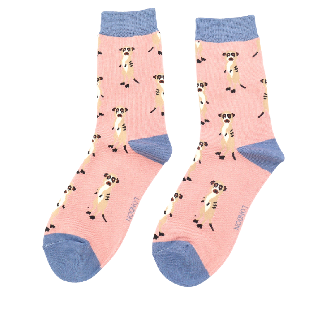 Miss Sparrow Bamboo Meerkats Socks In Dusky Pink