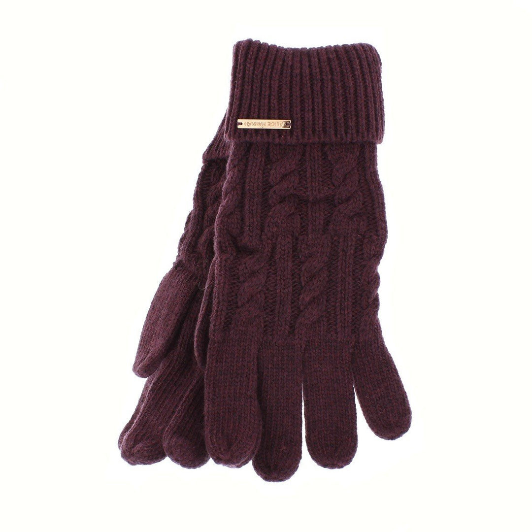 Lyla Cable Knitted Berry Gloves From Alice Hannah