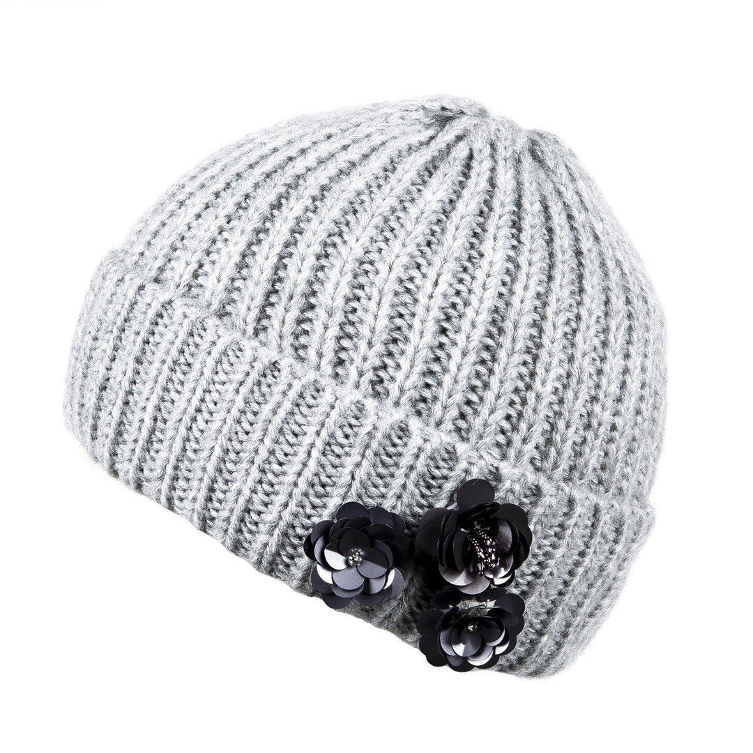 Flower Embellished Ribbed Beanie Hat From Alice Hannah