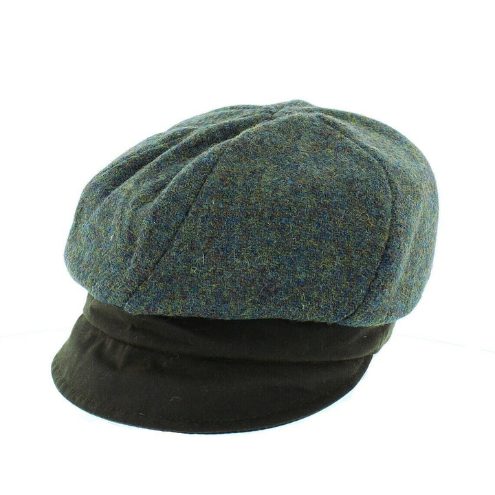 Failsworth Ladies Harris Tweed & Wax Peak Bakerboy Cap Green