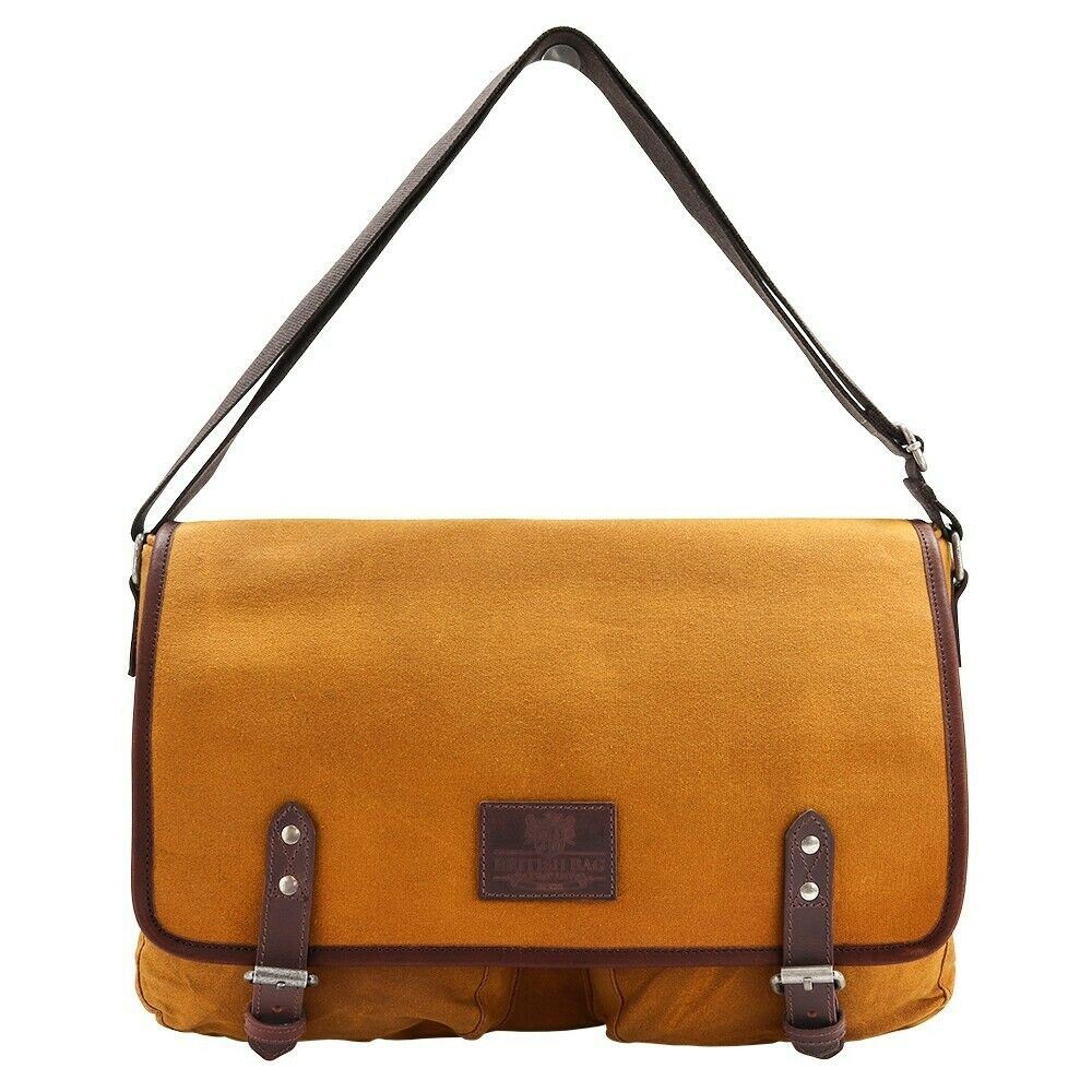 Waxed Canvas Mustard Messenger Briefcase Bag