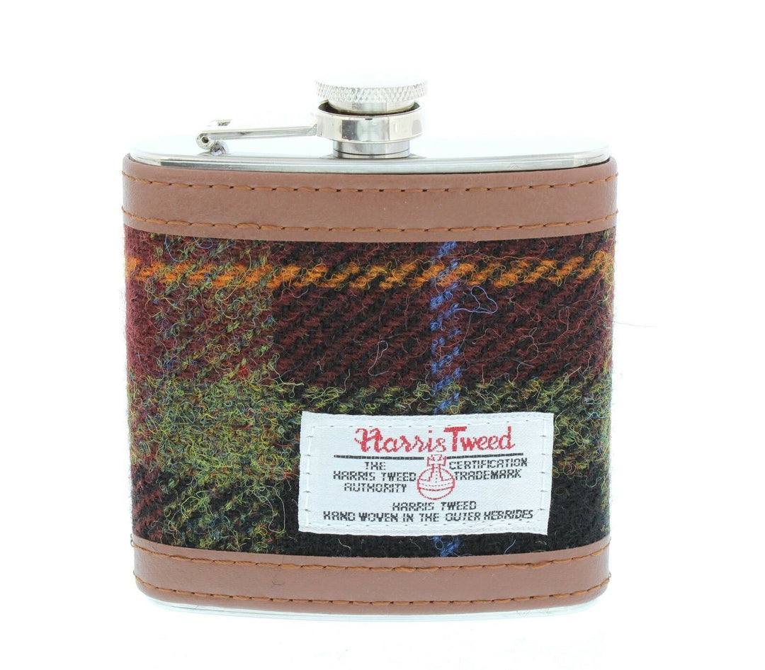Glen Appin Rust Harris Tweed 6oz Hip Flask Gift Boxed
