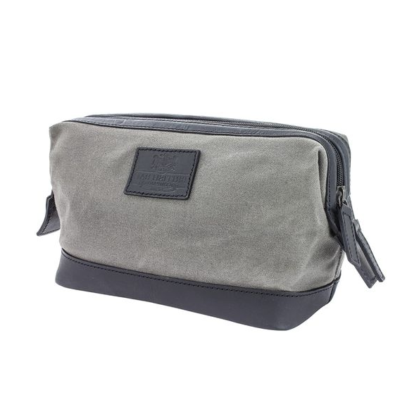 Navigator Waxed Canvas & Leather Washbag Grey