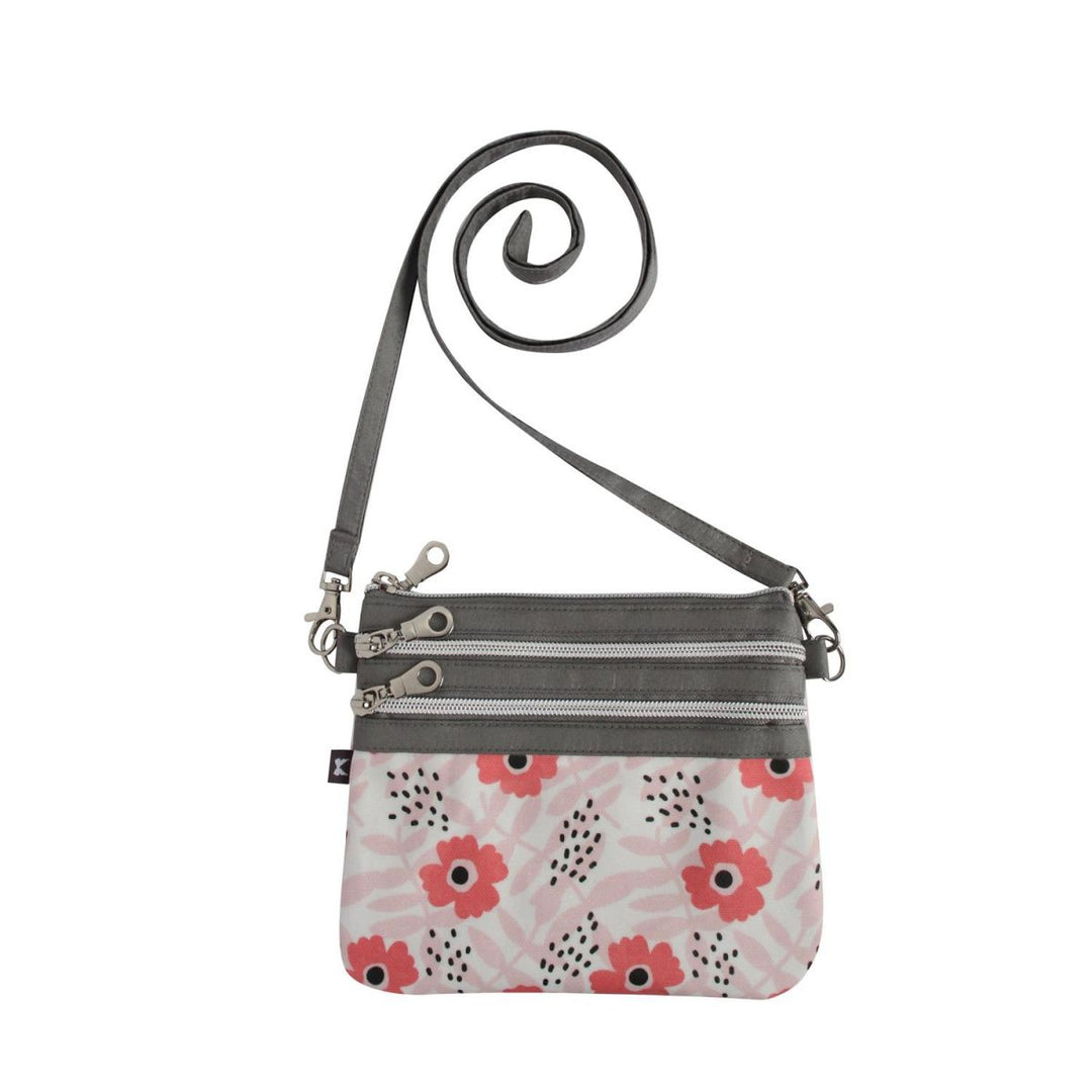 Poppy Pink Oil Cloth 3-Zip Pouch Crossbody Bag by Earth Squared