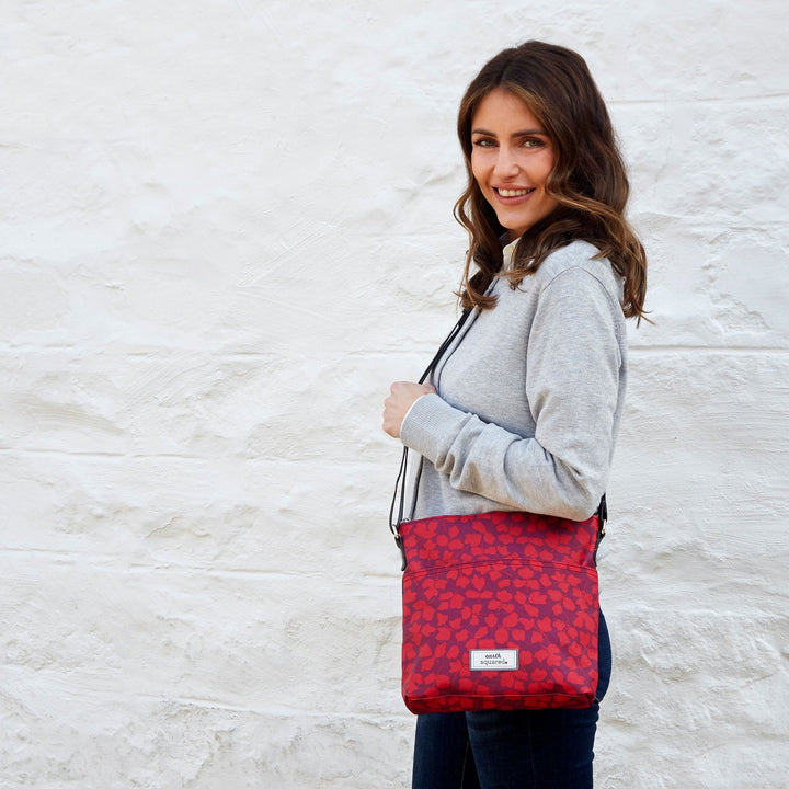 Red Flower Oil Cloth Messenger Cross Body Bag by Earth Squared