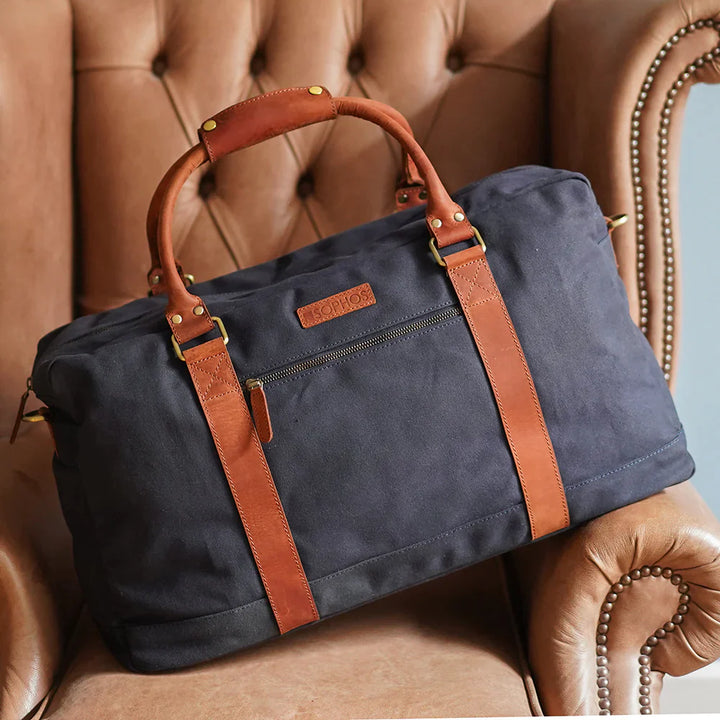 Waxed Canvas Holdall In Navy