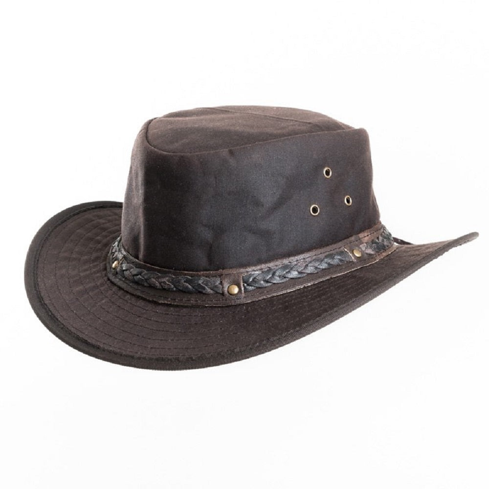 Waxed Cotton Fedora Aussie Style Bush Hat In Brown
