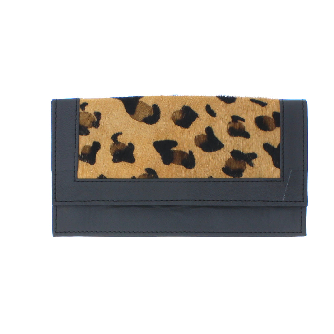 Large Black Animal Print Purse In Recycled Leather
