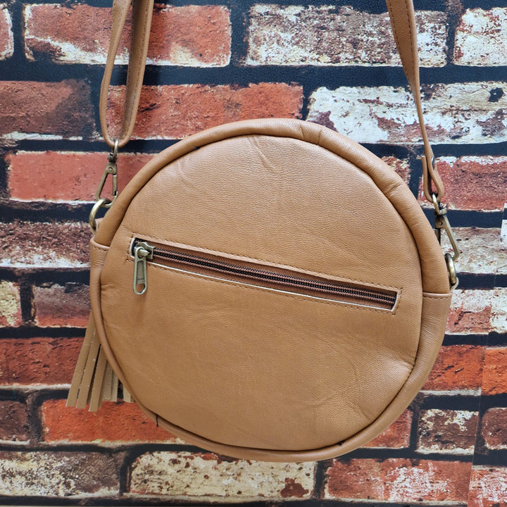 Round Recycled Leather Crossbody Handbag