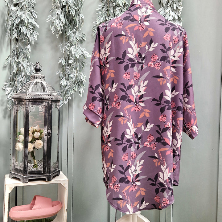 Kimono Wrap Cover Up - Purple Leaf