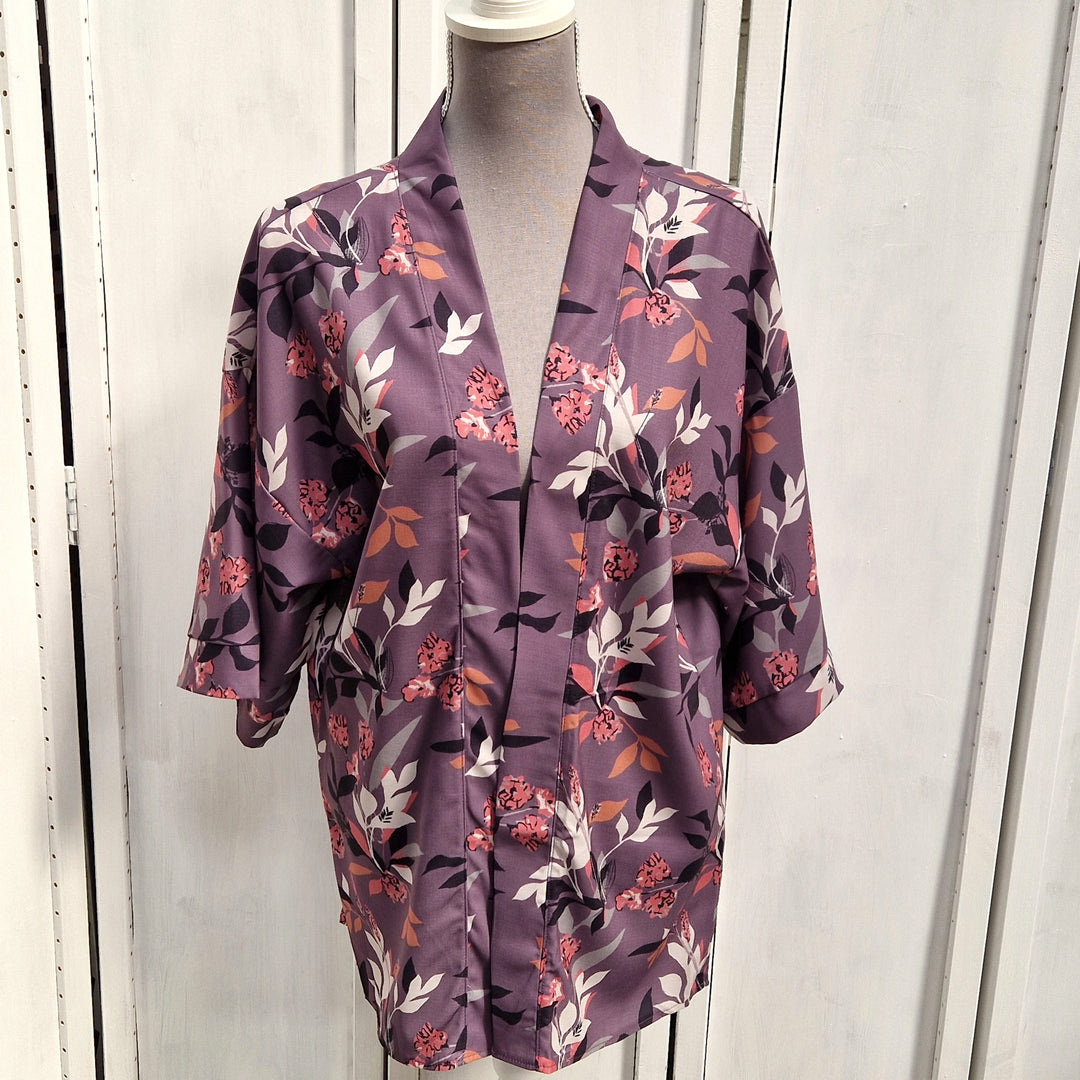 Kimono Wrap Cover Up - Purple Leaf