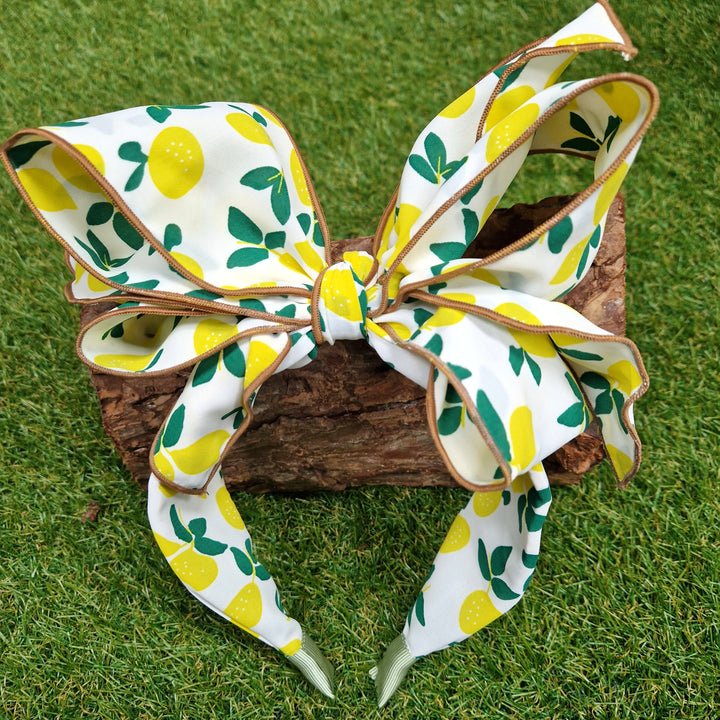 Women's Lemon Print Wired Bow Headband