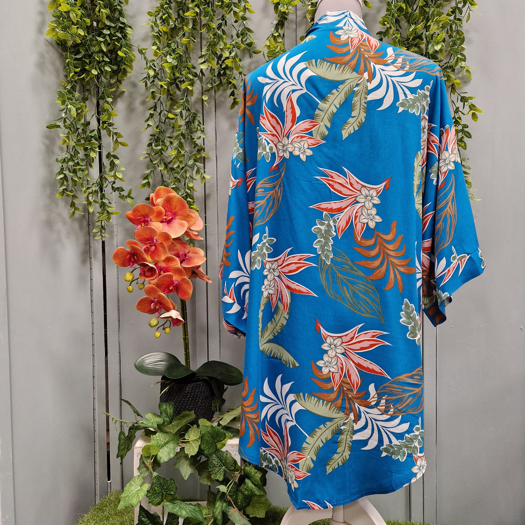 Kimono Wrap Cover Up - Floral Turquoise