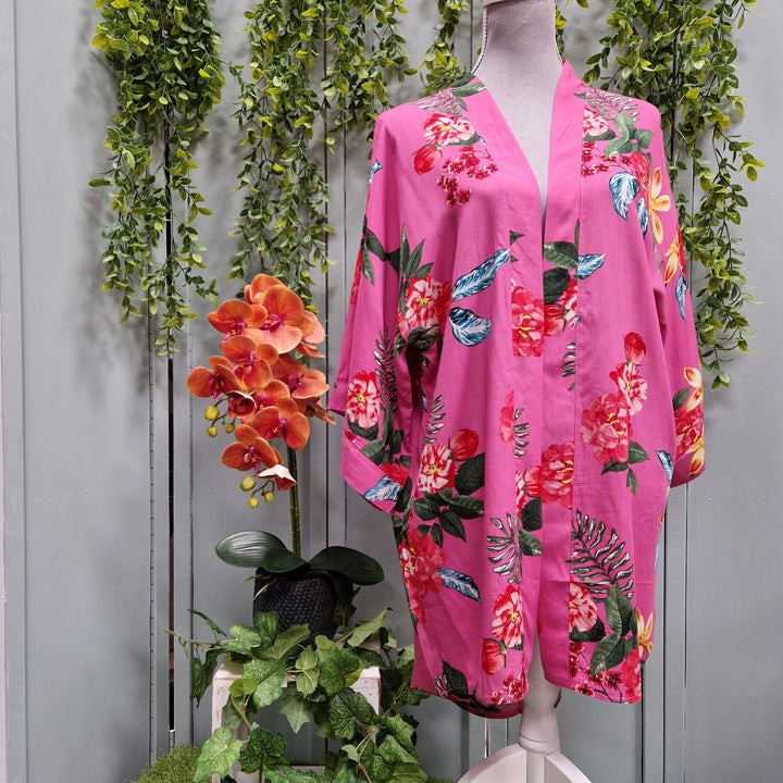 Kimono Wrap Cover Up - Floral Hot Pink