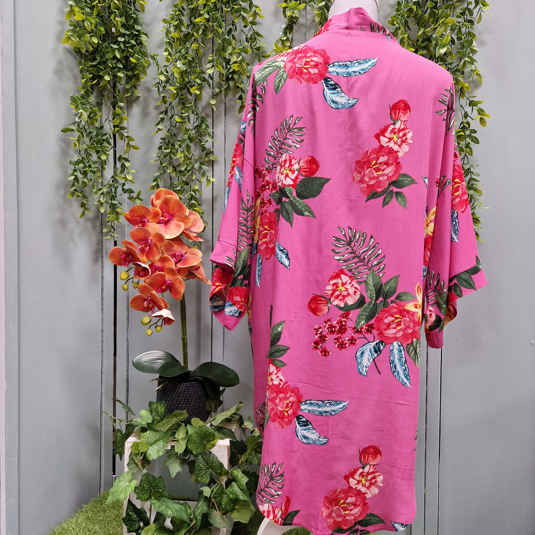 Kimono Wrap Cover Up - Floral Hot Pink