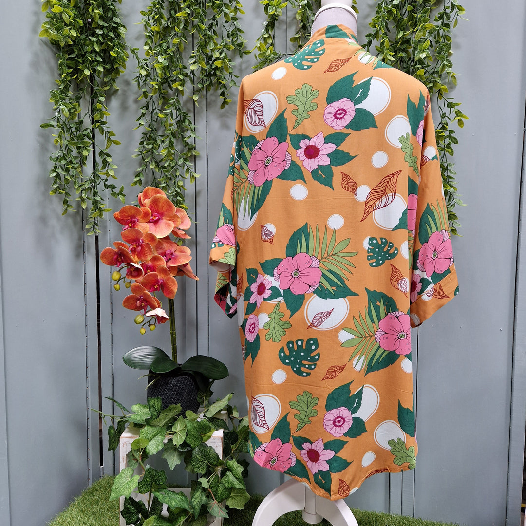 Kimono Wrap Cover Up - Floral Orange