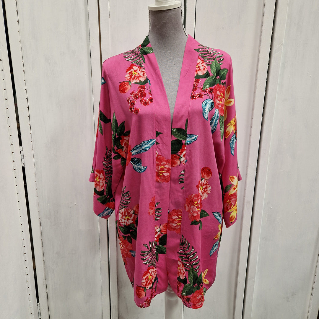 Kimono Wrap Cover Up - Floral Hot Pink