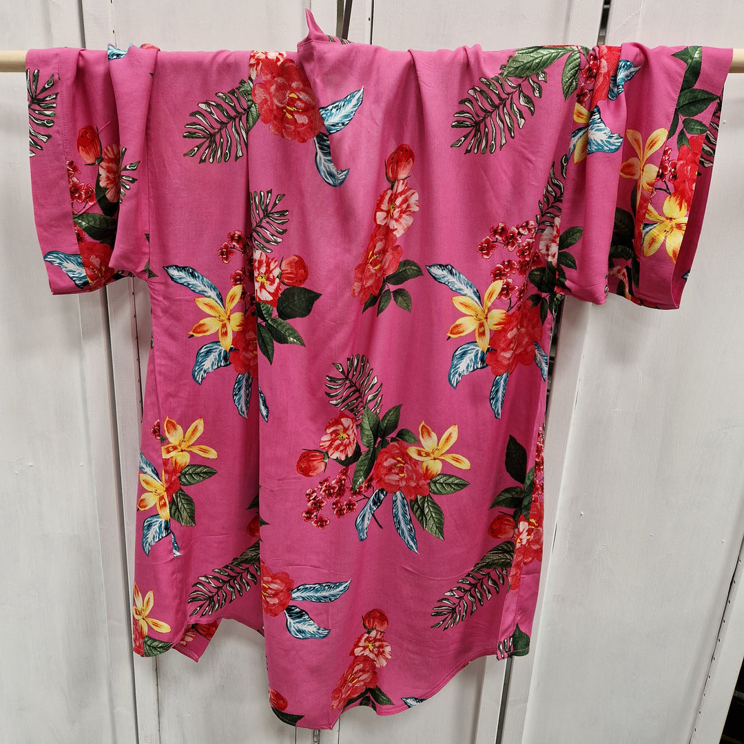 Kimono Wrap Cover Up - Floral Hot Pink