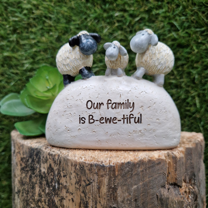 B-ewe-tiful Sheep Family Mini Pebble Ornament Gift Figurine