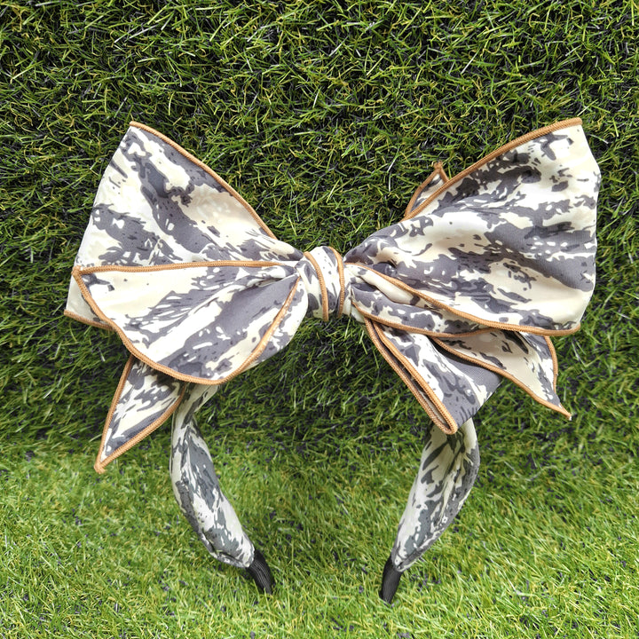 Women's Abstract Print Wired Bow Headband In Grey