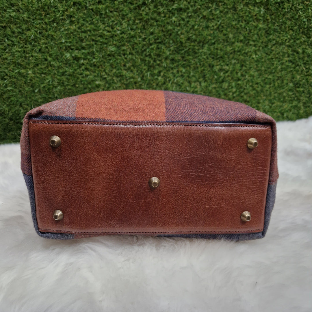 Wool Check & Leather Tote Handbag