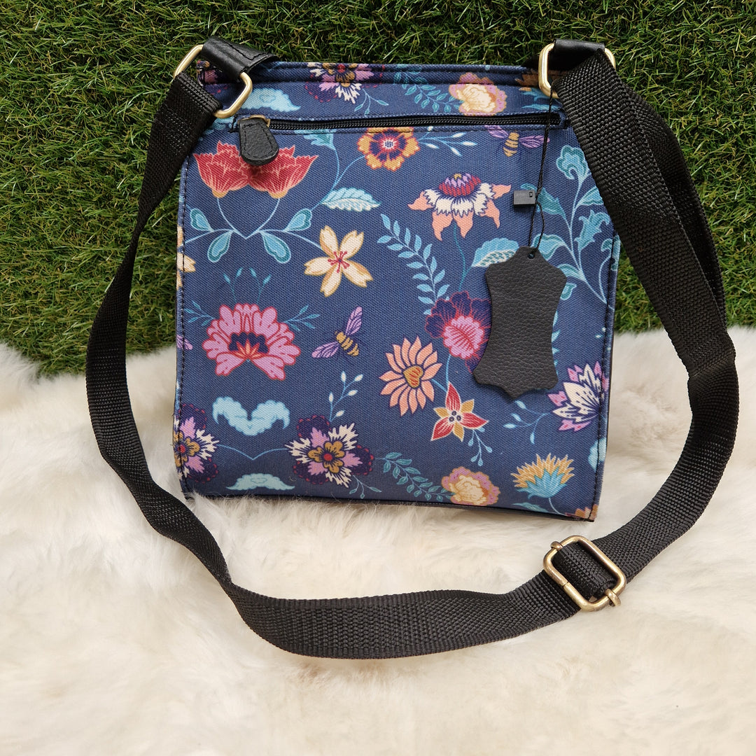 Flower Bloom & Bee Print Crossbody Bag With Fold Over Top