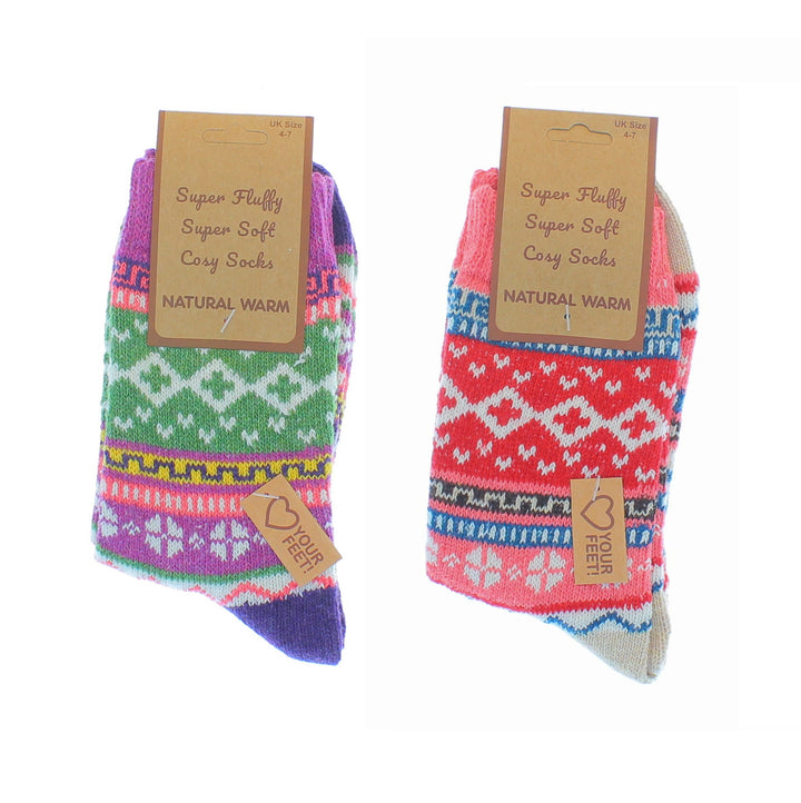 Cosy Cute Nordic Pattern Socks - Pack of 2