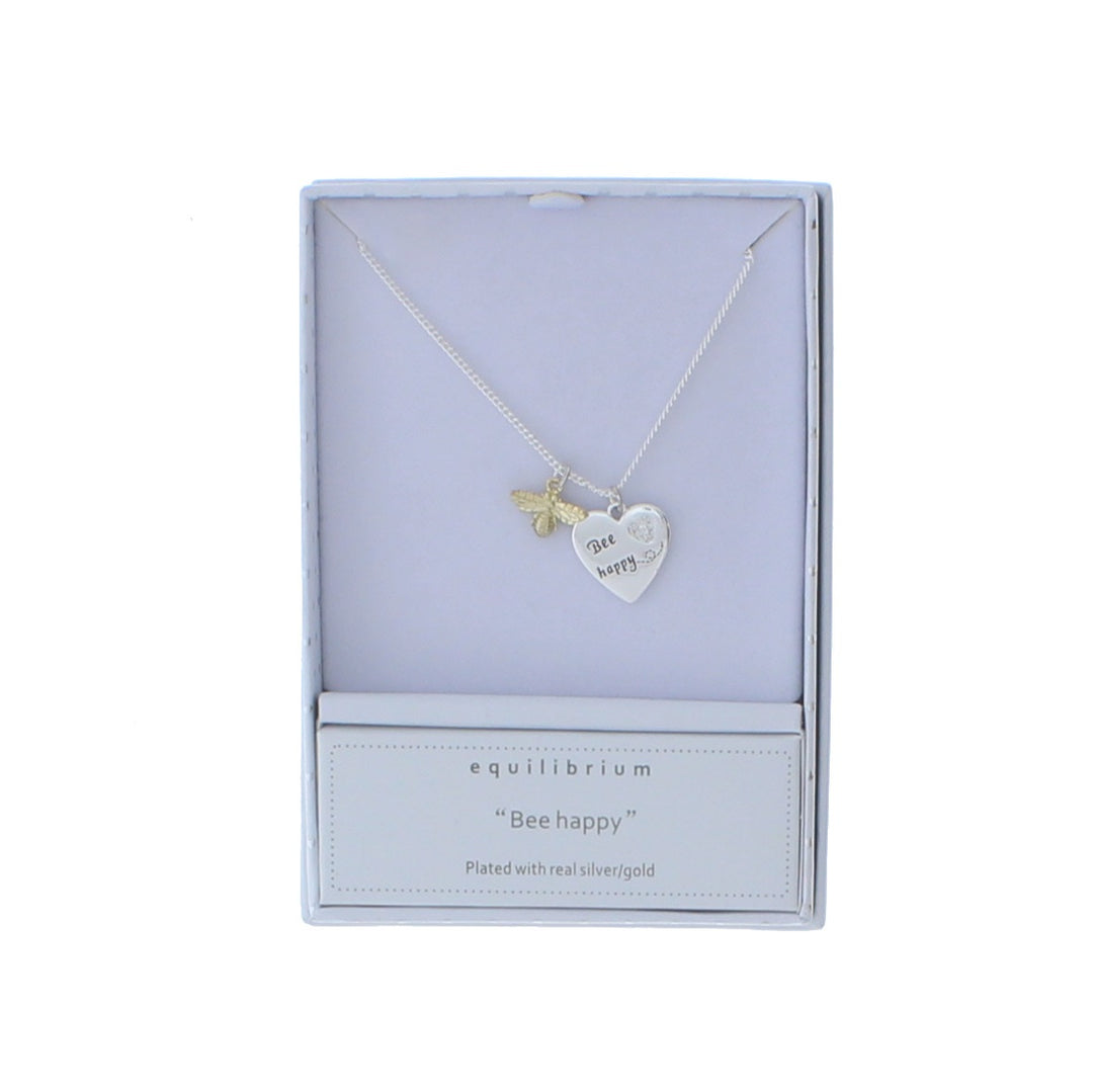 Bee Happy Heart Charm Necklace Gift Boxed By Equilibrium