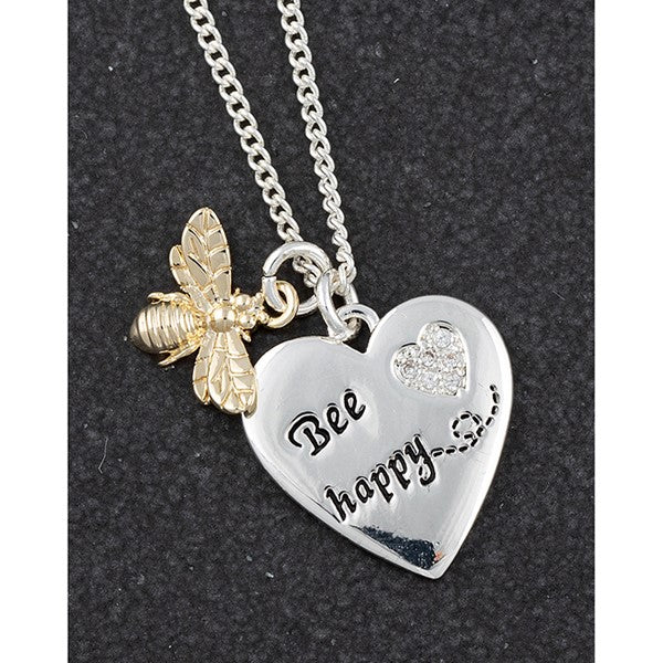 Bee Happy Heart Charm Necklace Gift Boxed By Equilibrium