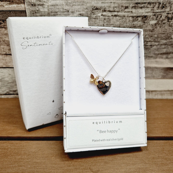 Bee Happy Heart Charm Necklace Gift Boxed By Equilibrium