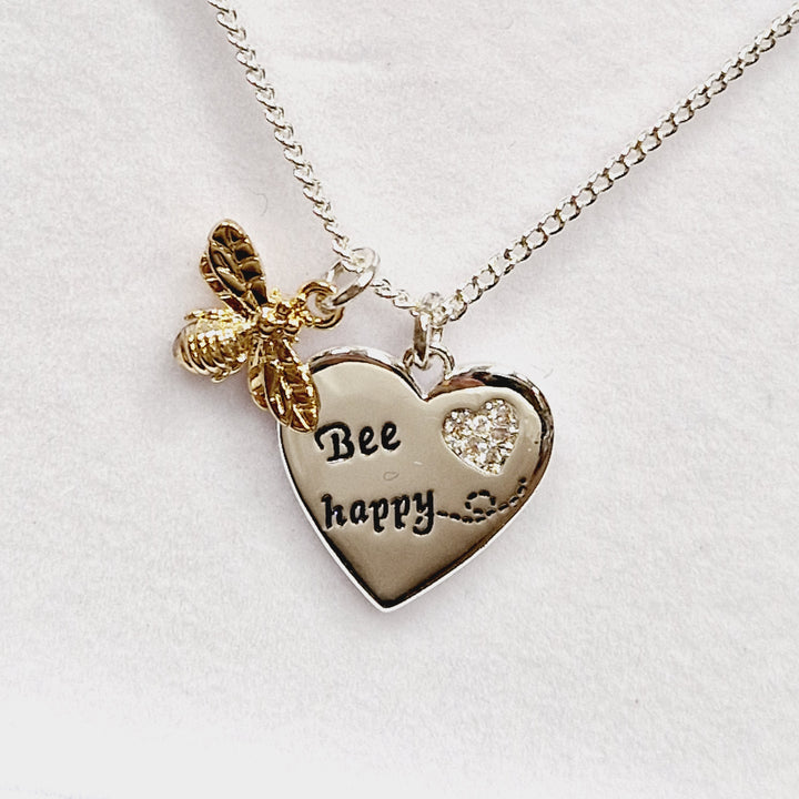 Bee Happy Heart Charm Necklace Gift Boxed By Equilibrium