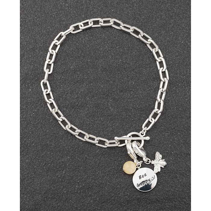 Bee Happy Charm T-Bar Bracelet Bangle By Equilibrium