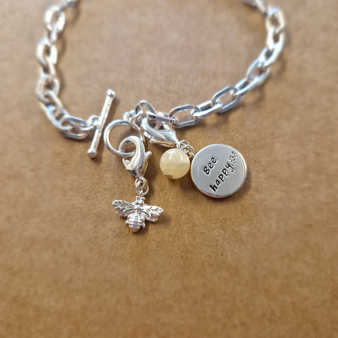 Bee Happy Charm T-Bar Bracelet Bangle By Equilibrium