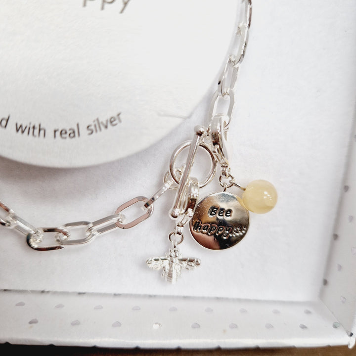 Bee Happy Charm T-Bar Bracelet Bangle By Equilibrium