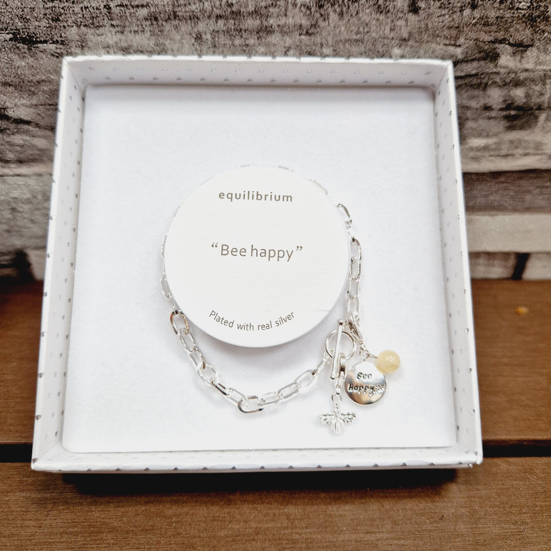 Bee Happy Charm T-Bar Bracelet Bangle By Equilibrium