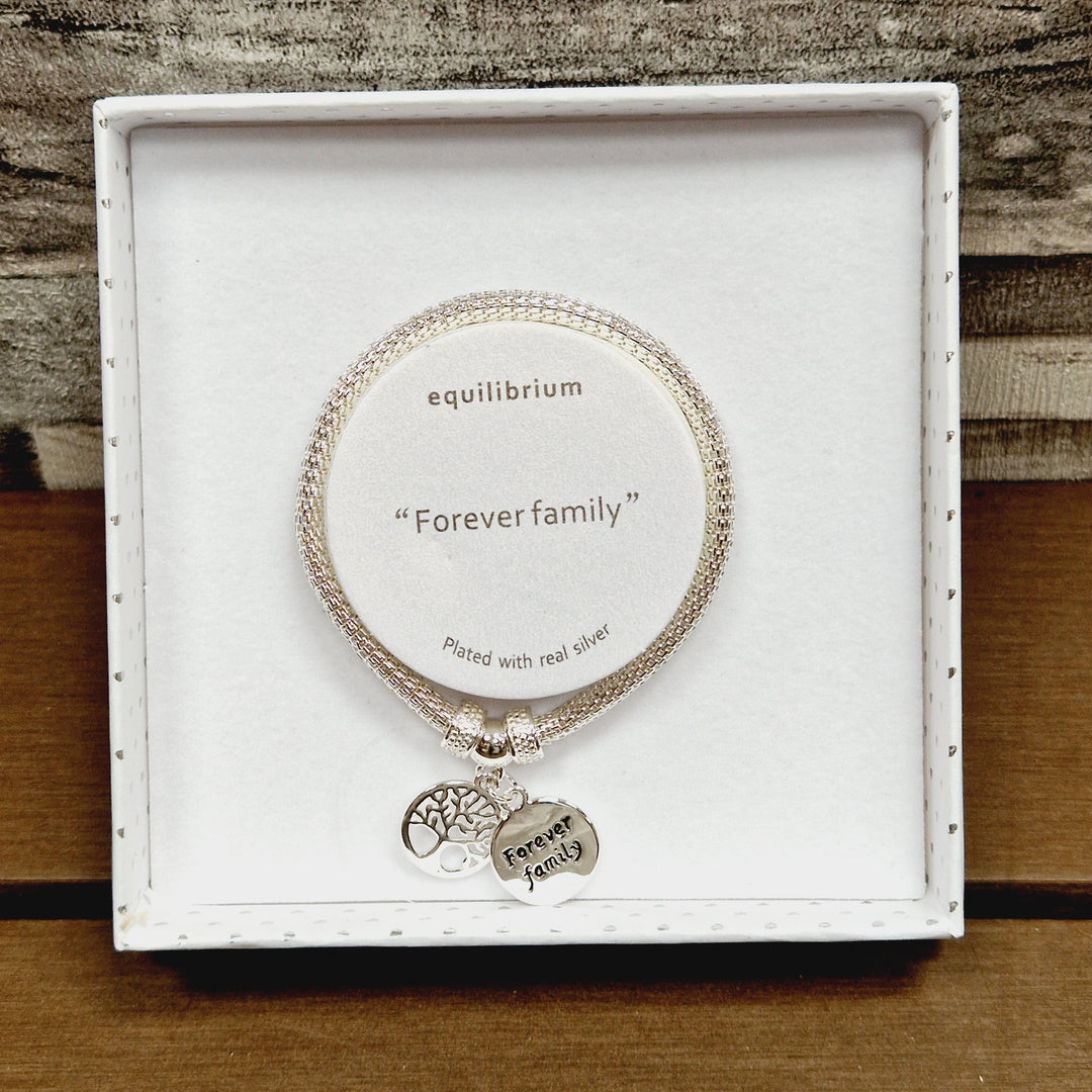 Tree of Life Forever Family Stretchy Silver Plated Bracelet