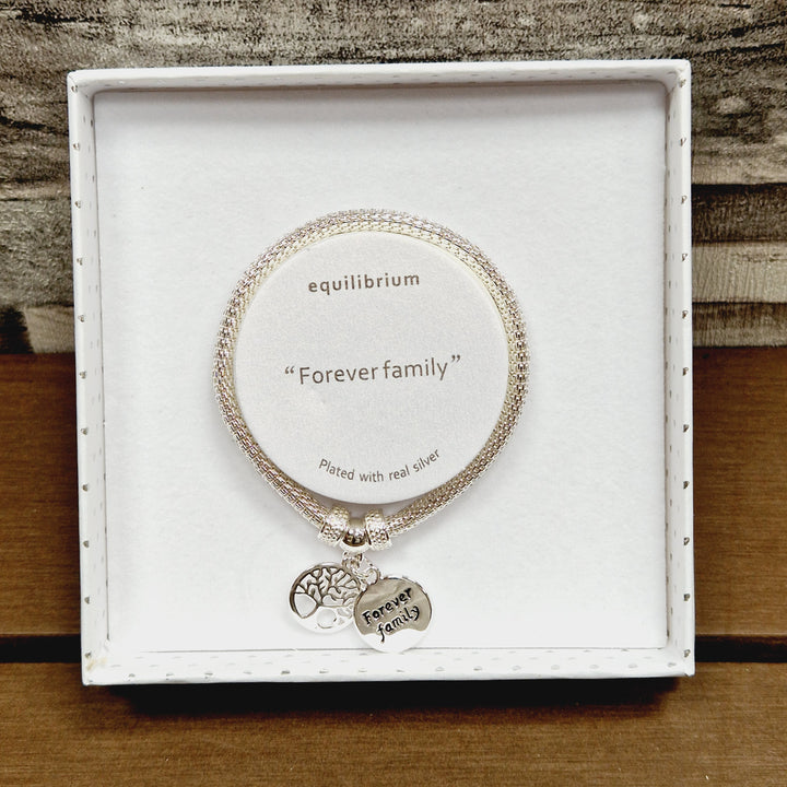 Tree of Life Forever Family Stretchy Silver Plated Bracelet