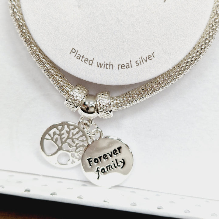 Tree of Life Forever Family Stretchy Silver Plated Bracelet