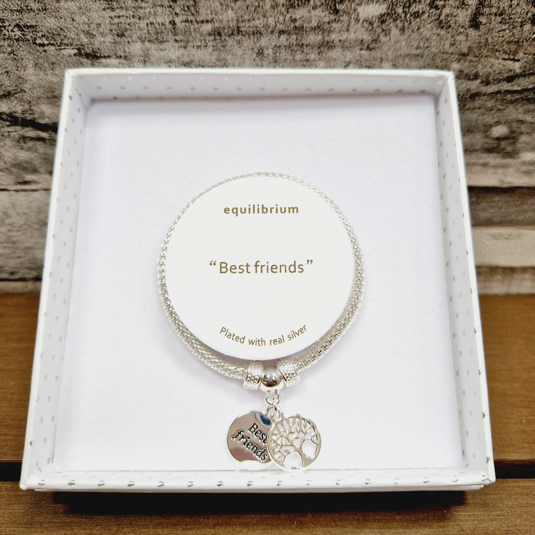 Tree of Life Best Friends Stretchy Silver Plated Bracelet