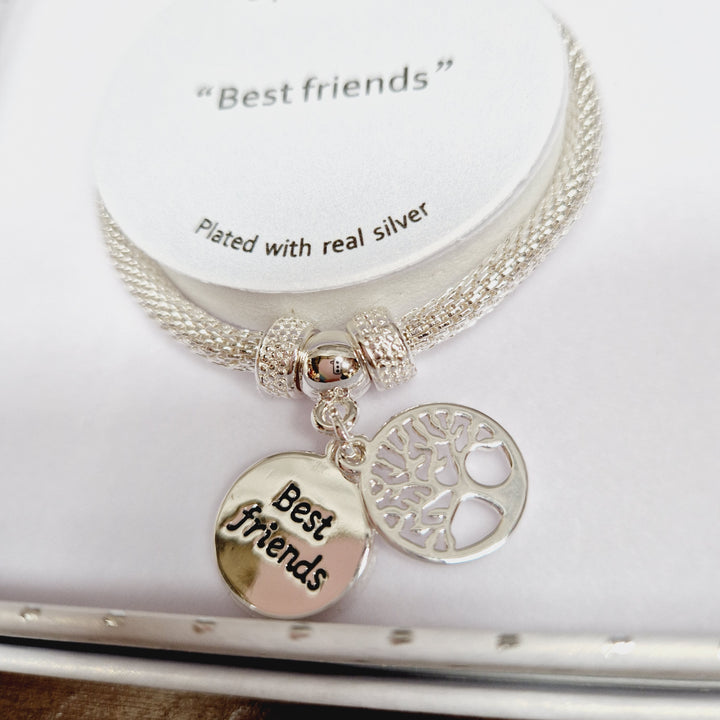 Tree of Life Best Friends Stretchy Silver Plated Bracelet