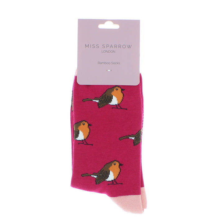 Miss Sparrow Bamboo Socks Robins (Red)