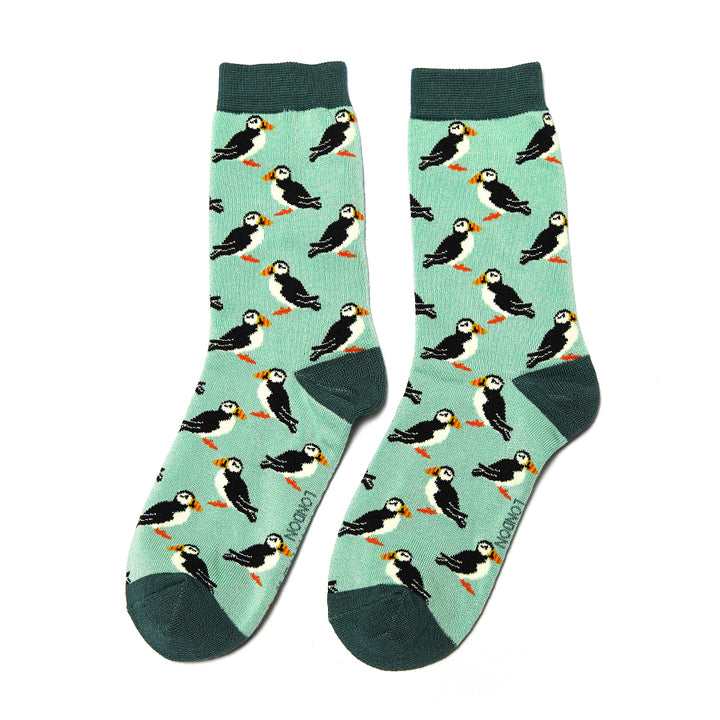 Miss Sparrow Bamboo Puffins Socks (Mint)