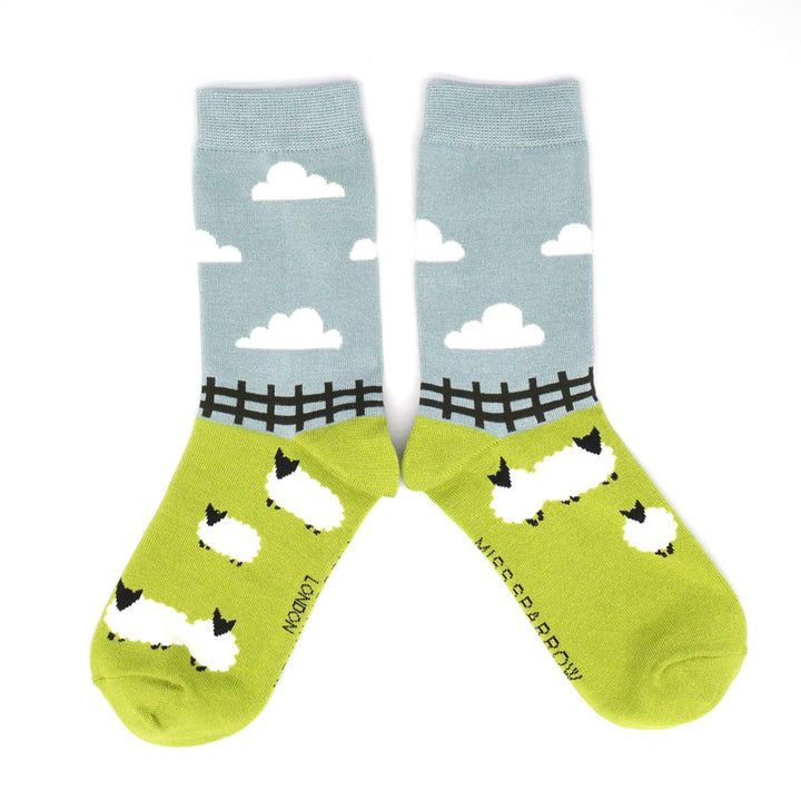 Miss Sparrow Bamboo Sheep Meadow Socks (Green)