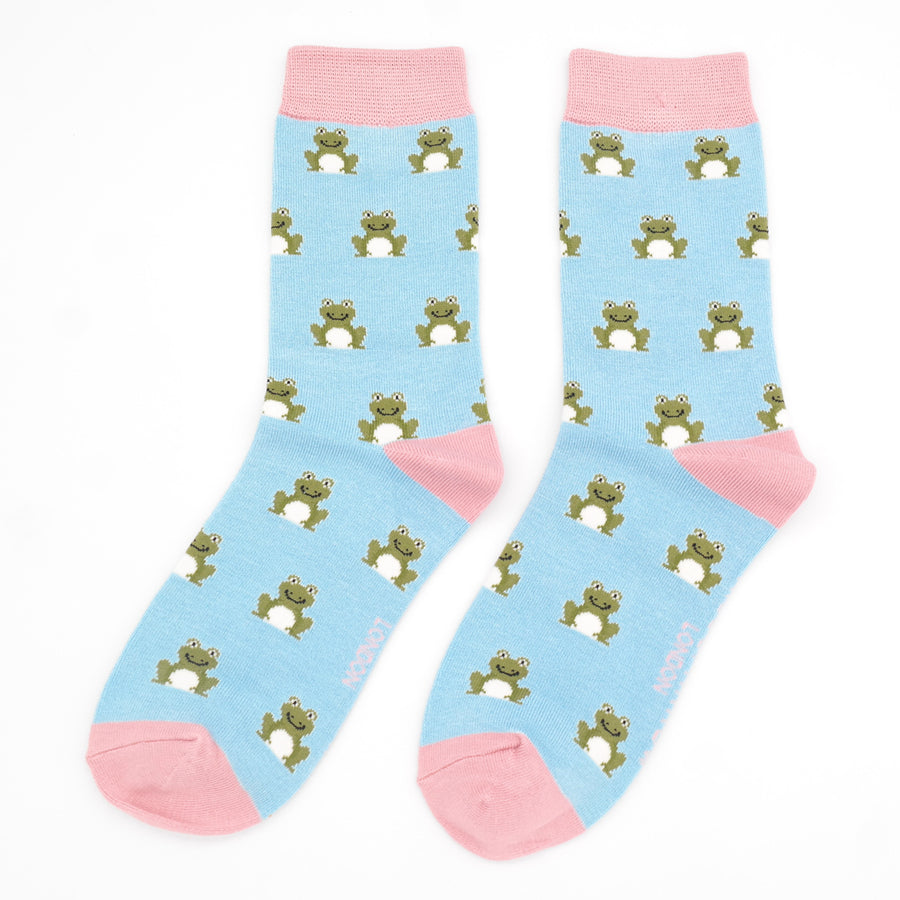 Miss Sparrow Bamboo Frog Socks In Blue