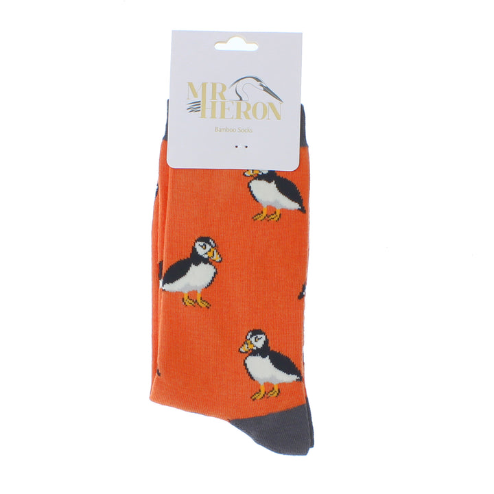 Mr Heron Mens Bamboo Puffin Socks (Orange)