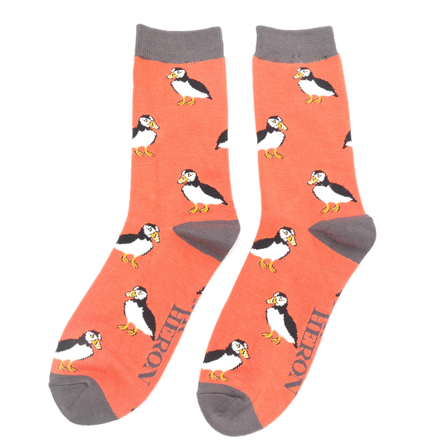 Mr Heron Mens Bamboo Puffin Socks (Orange)