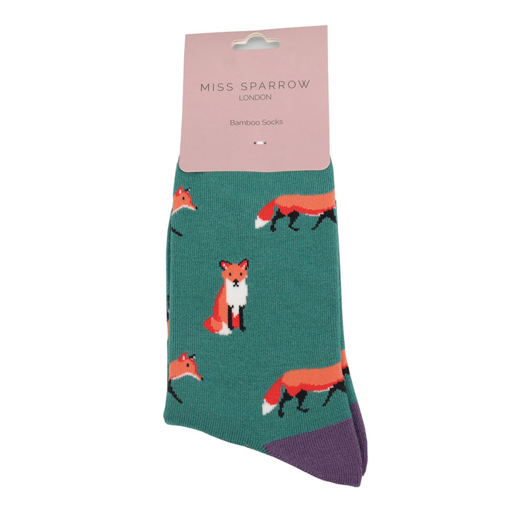 Miss Sparrow Bamboo Socks Foxes (Green)